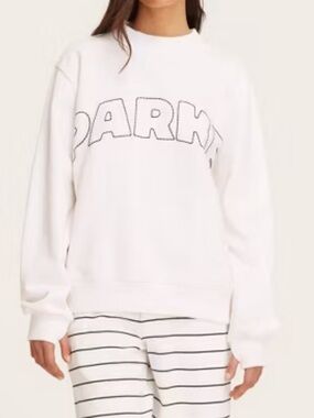 PARKE Cream Mockneck Pullover Sweatshirt with Navy Stitching XXS/XS New NWT